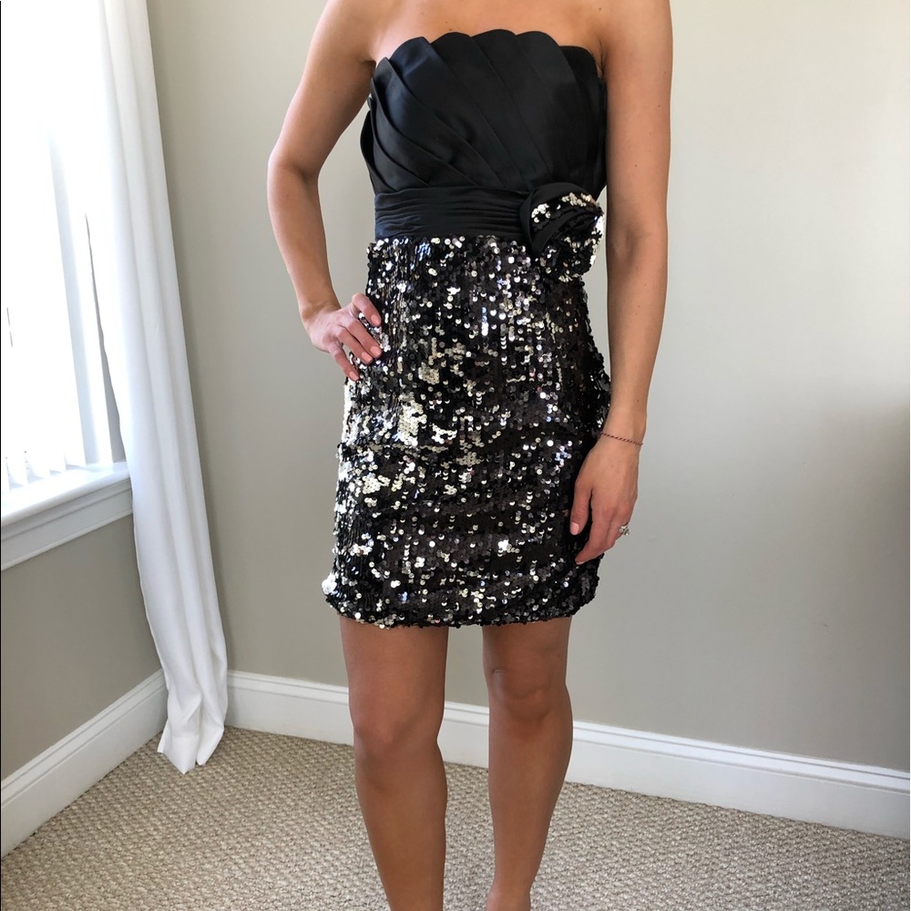 Black and silver sequin dress